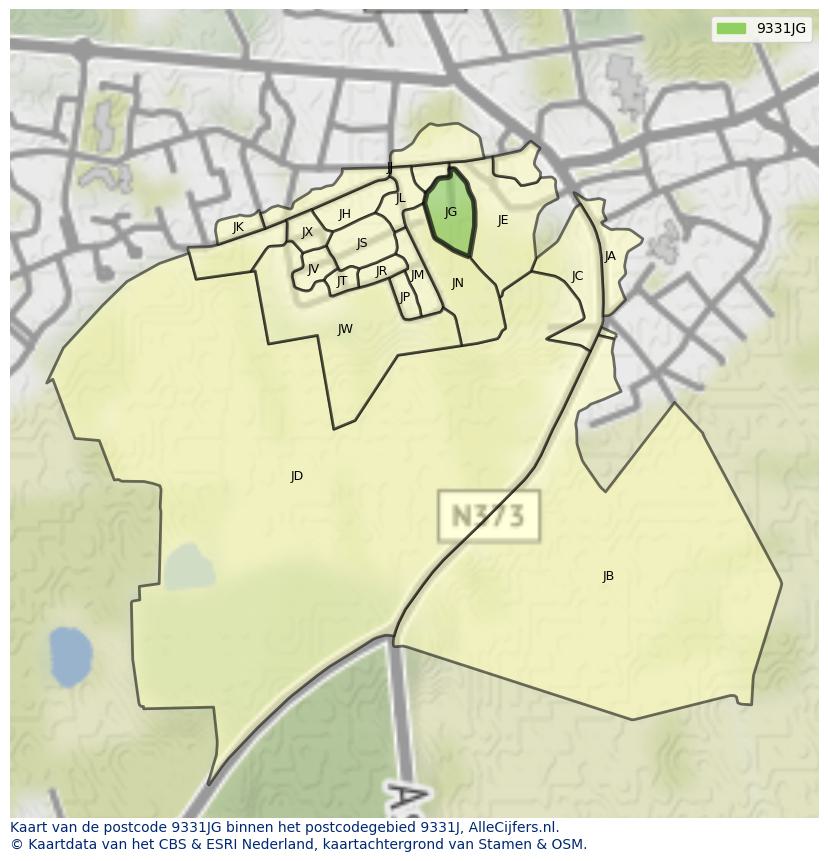 Afbeelding van het postcodegebied 9331 JG op de kaart.