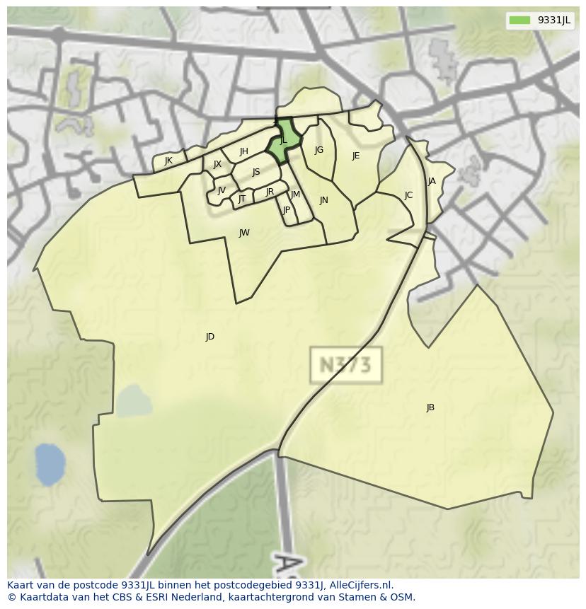 Afbeelding van het postcodegebied 9331 JL op de kaart.