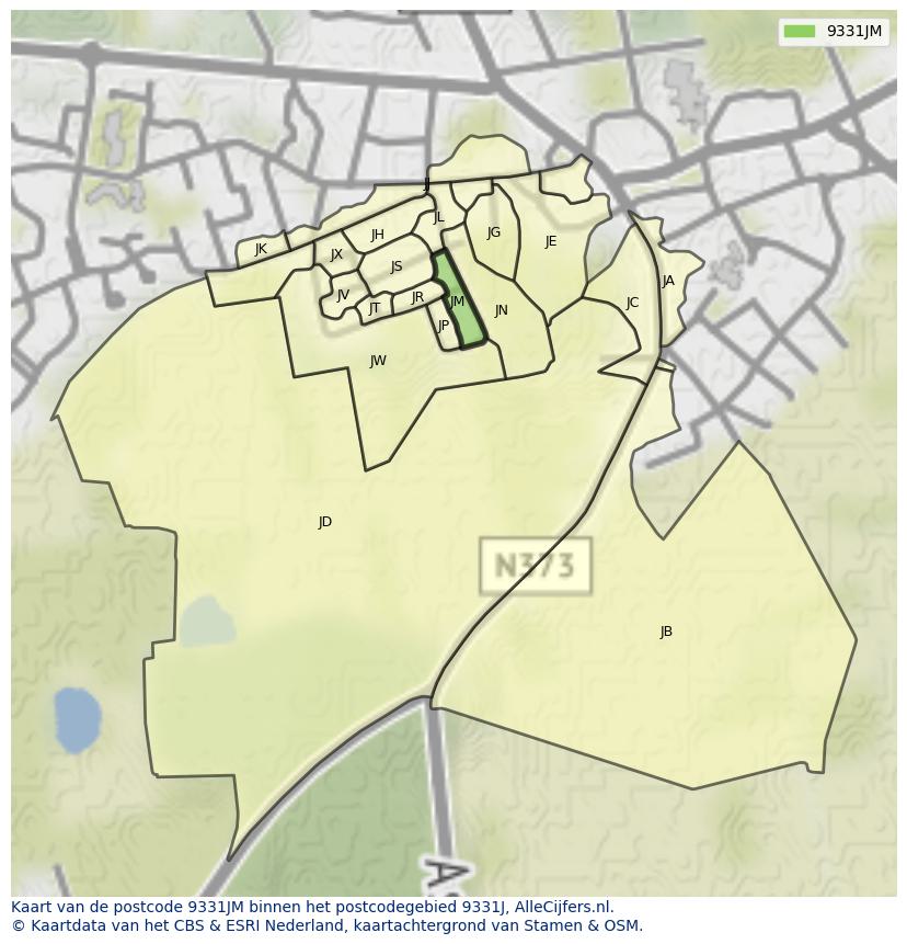 Afbeelding van het postcodegebied 9331 JM op de kaart.