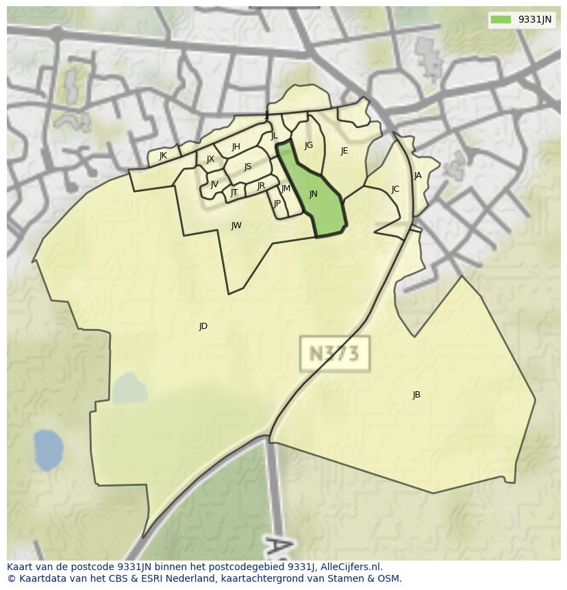 Afbeelding van het postcodegebied 9331 JN op de kaart.