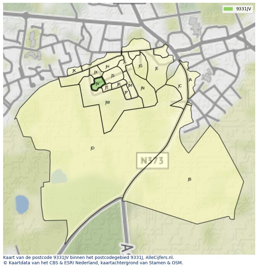 Afbeelding van het postcodegebied 9331 JV op de kaart.