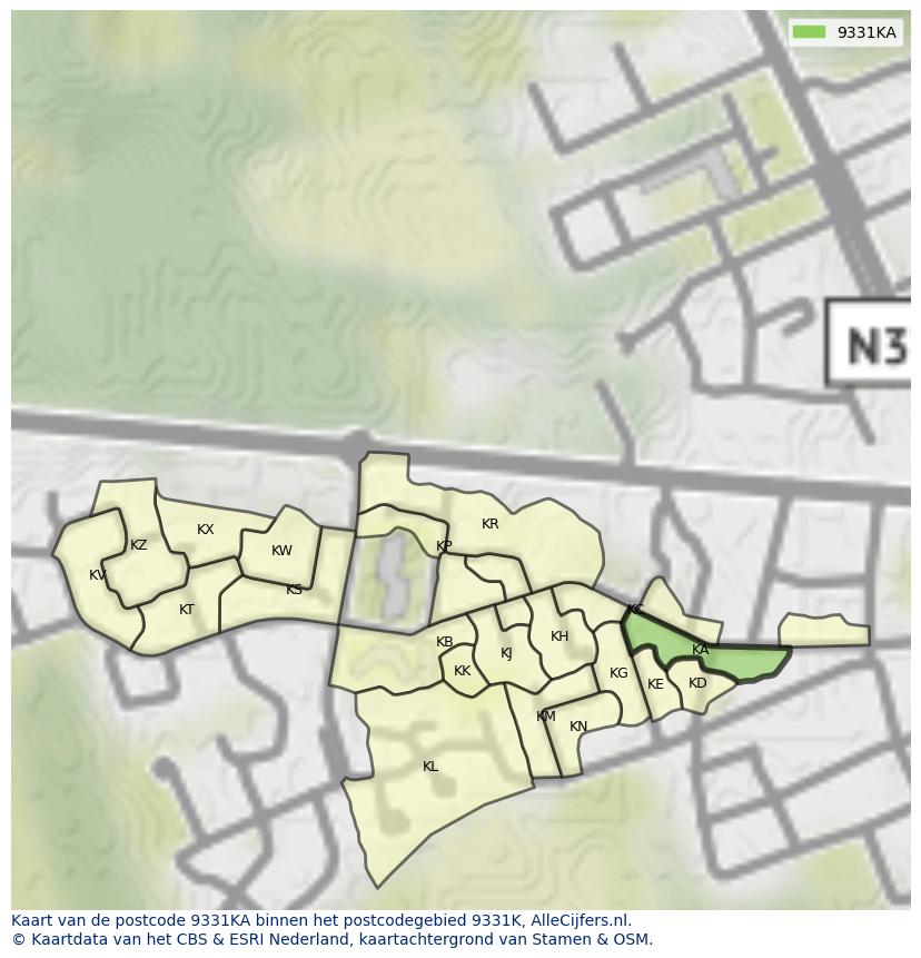 Afbeelding van het postcodegebied 9331 KA op de kaart.
