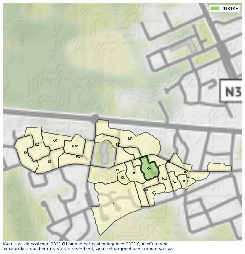 Afbeelding van het postcodegebied 9331 KH op de kaart.