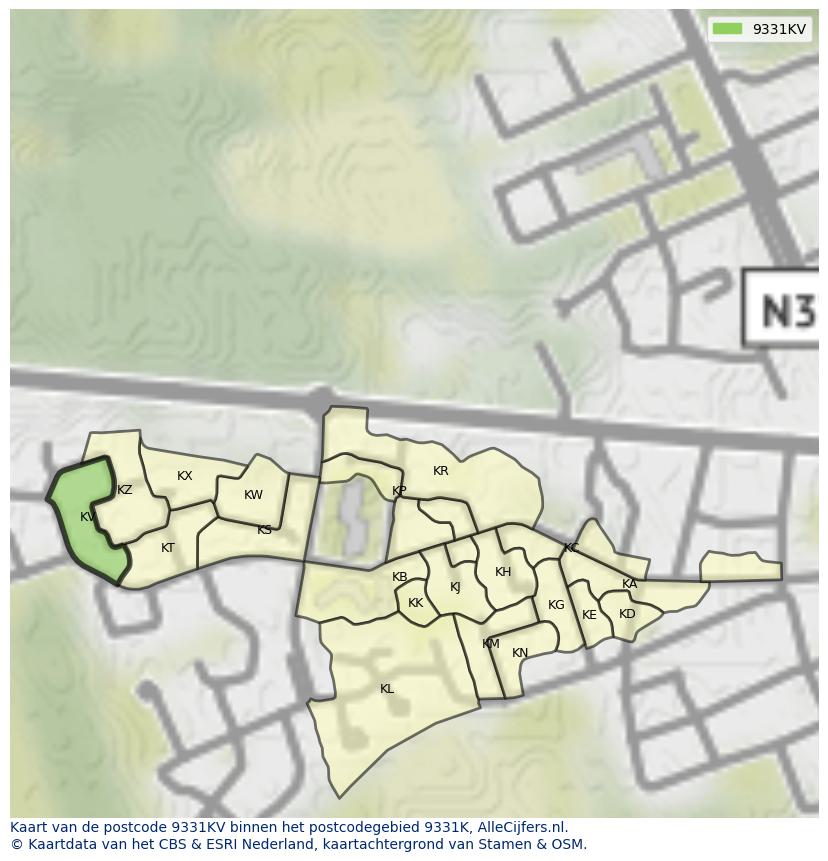 Afbeelding van het postcodegebied 9331 KV op de kaart.