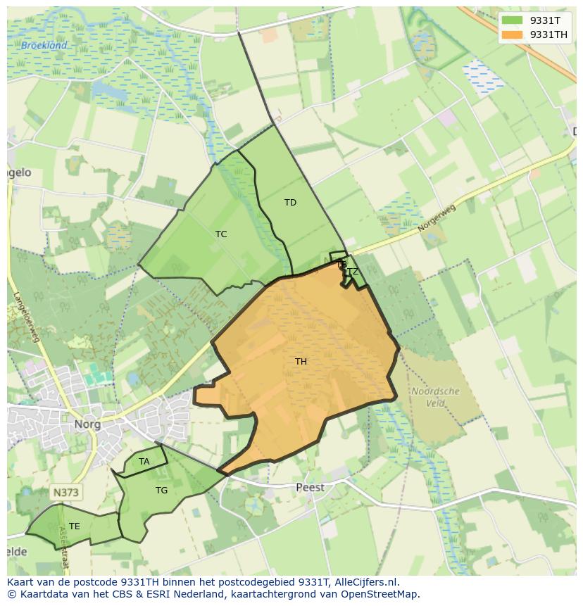 Afbeelding van het postcodegebied 9331 TH op de kaart.