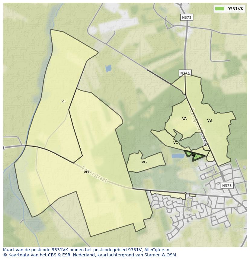 Afbeelding van het postcodegebied 9331 VK op de kaart.