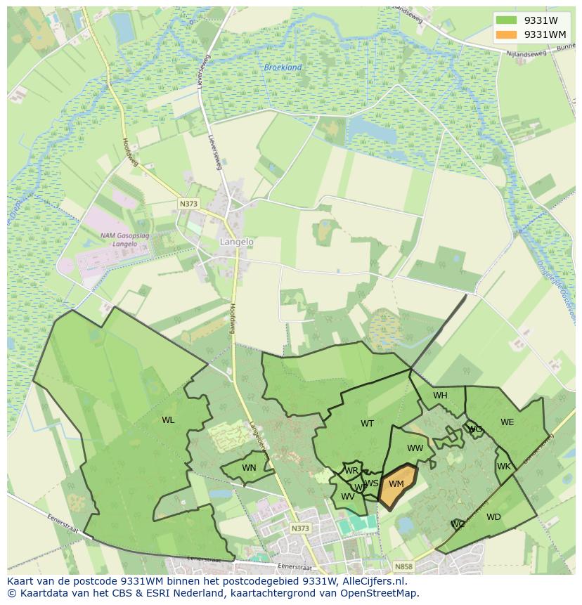 Afbeelding van het postcodegebied 9331 WM op de kaart.