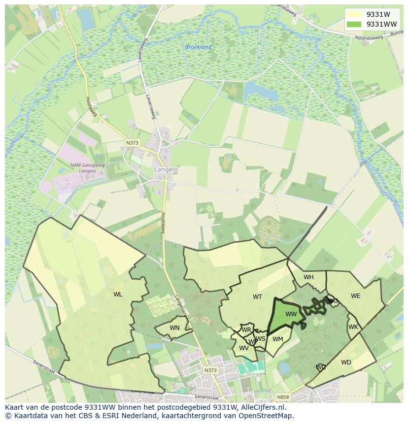 Afbeelding van het postcodegebied 9331 WW op de kaart.