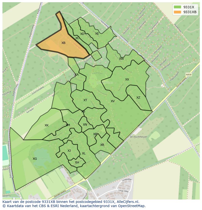 Afbeelding van het postcodegebied 9331 XB op de kaart.