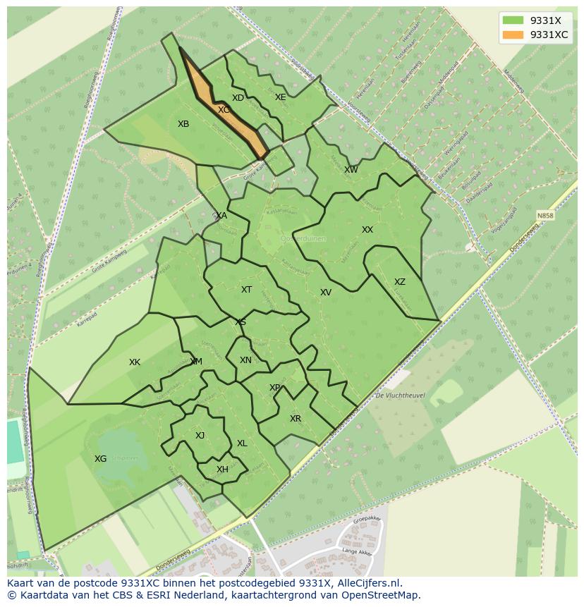 Afbeelding van het postcodegebied 9331 XC op de kaart.