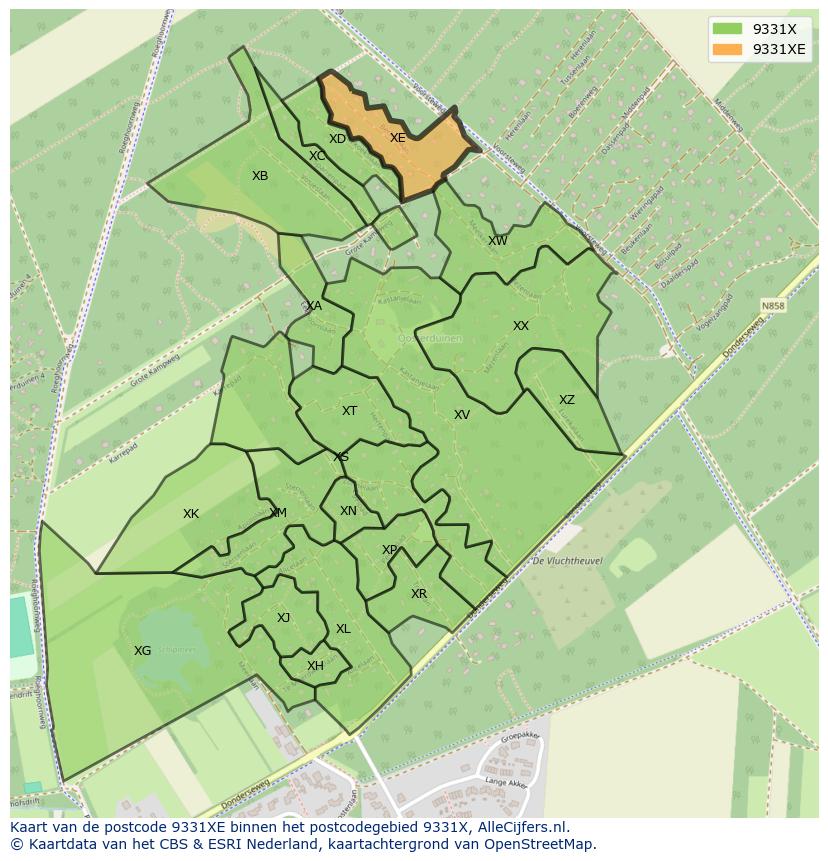 Afbeelding van het postcodegebied 9331 XE op de kaart.
