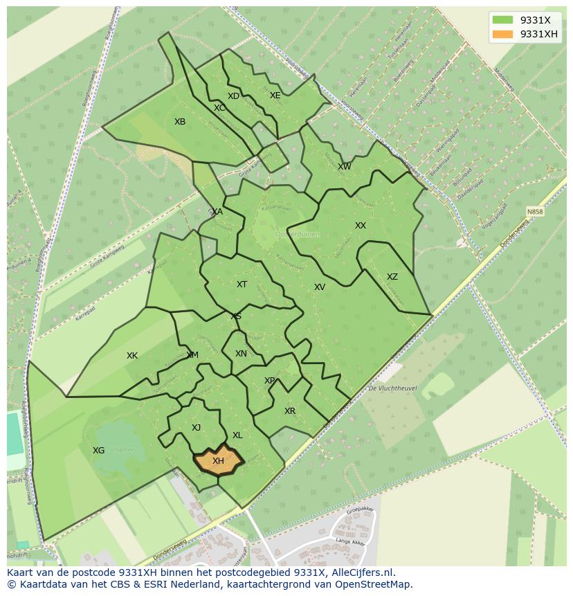 Afbeelding van het postcodegebied 9331 XH op de kaart.