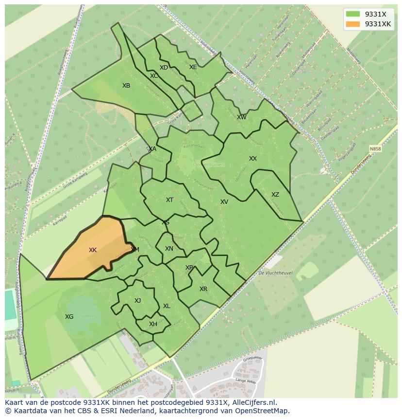 Afbeelding van het postcodegebied 9331 XK op de kaart.