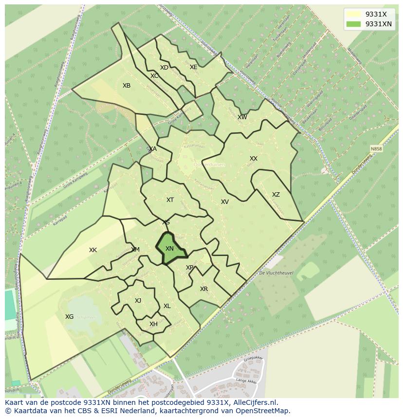 Afbeelding van het postcodegebied 9331 XN op de kaart.