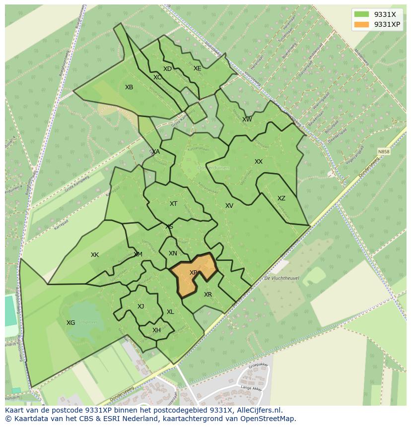 Afbeelding van het postcodegebied 9331 XP op de kaart.