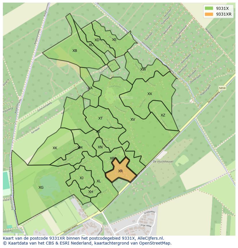 Afbeelding van het postcodegebied 9331 XR op de kaart.