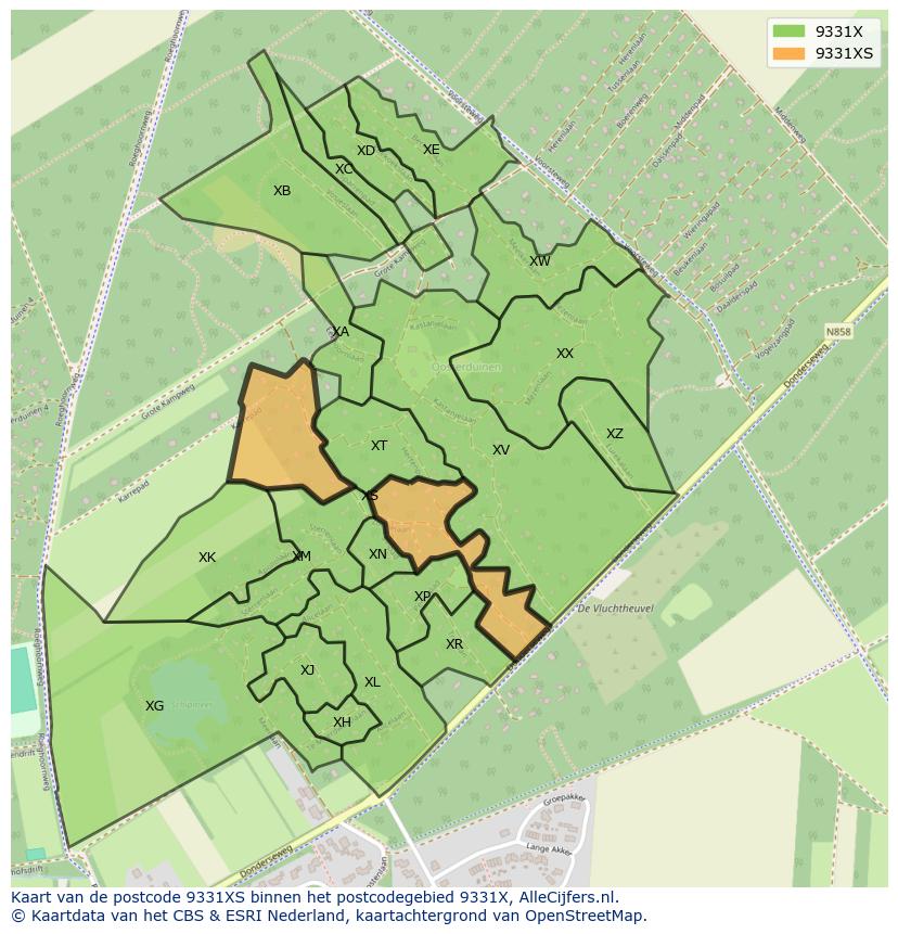 Afbeelding van het postcodegebied 9331 XS op de kaart.