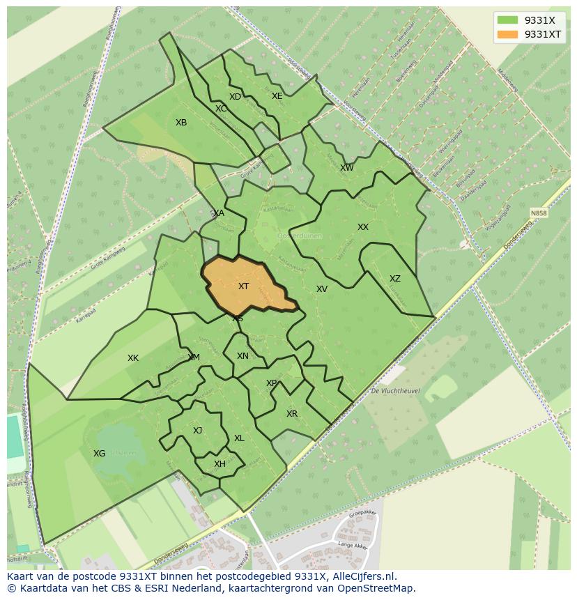 Afbeelding van het postcodegebied 9331 XT op de kaart.