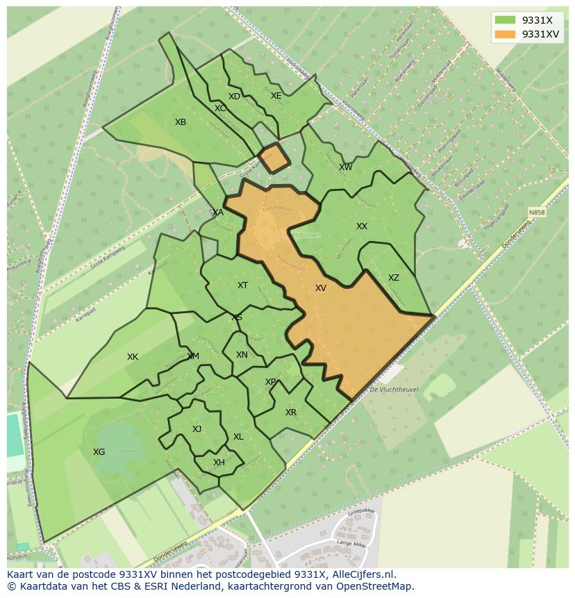 Afbeelding van het postcodegebied 9331 XV op de kaart.