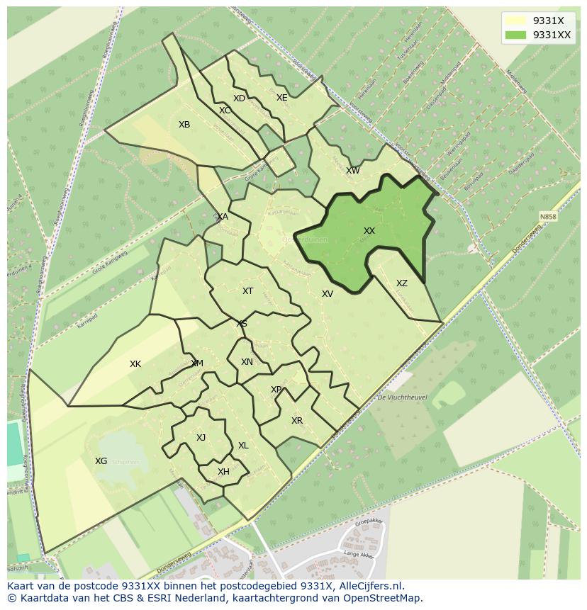 Afbeelding van het postcodegebied 9331 XX op de kaart.