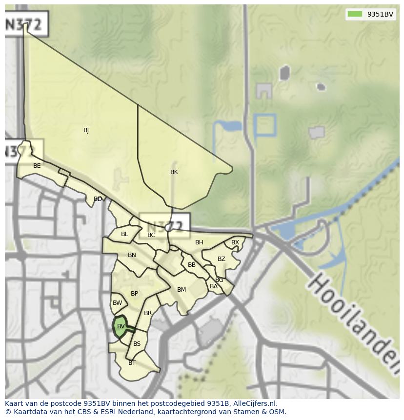 Afbeelding van het postcodegebied 9351 BV op de kaart.