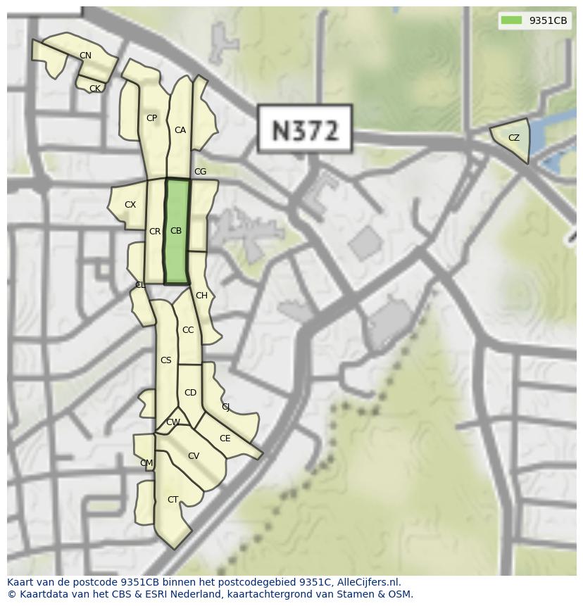 Afbeelding van het postcodegebied 9351 CB op de kaart.