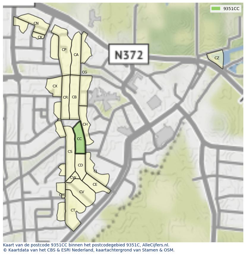 Afbeelding van het postcodegebied 9351 CC op de kaart.