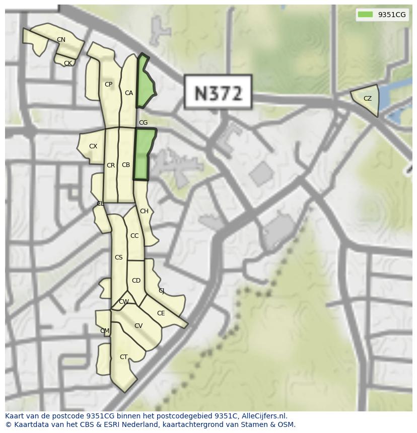 Afbeelding van het postcodegebied 9351 CG op de kaart.