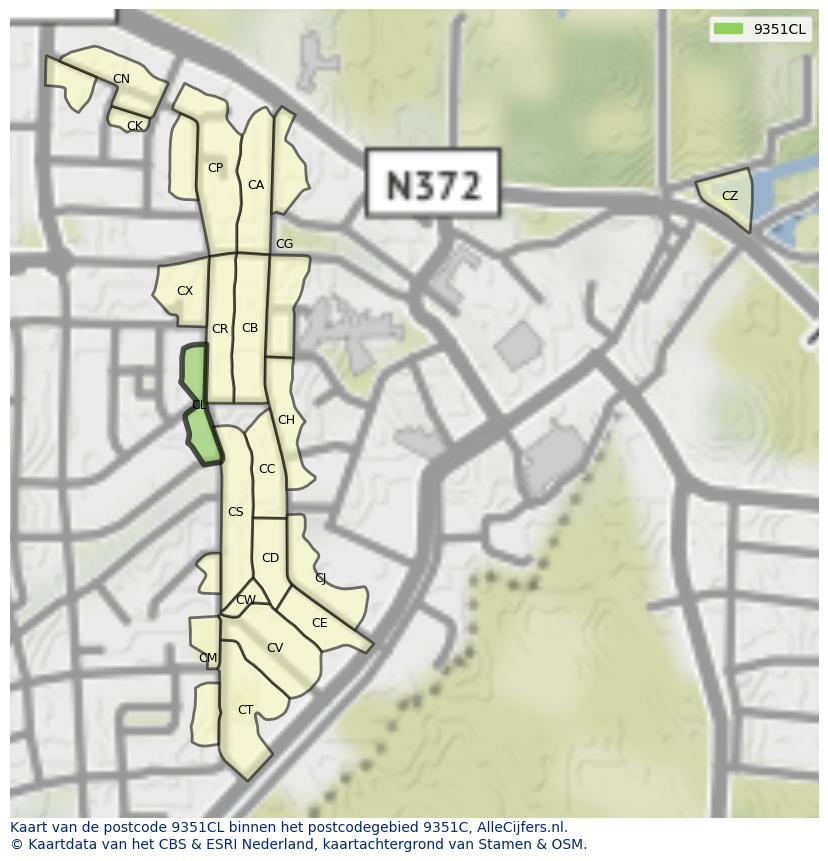 Afbeelding van het postcodegebied 9351 CL op de kaart.