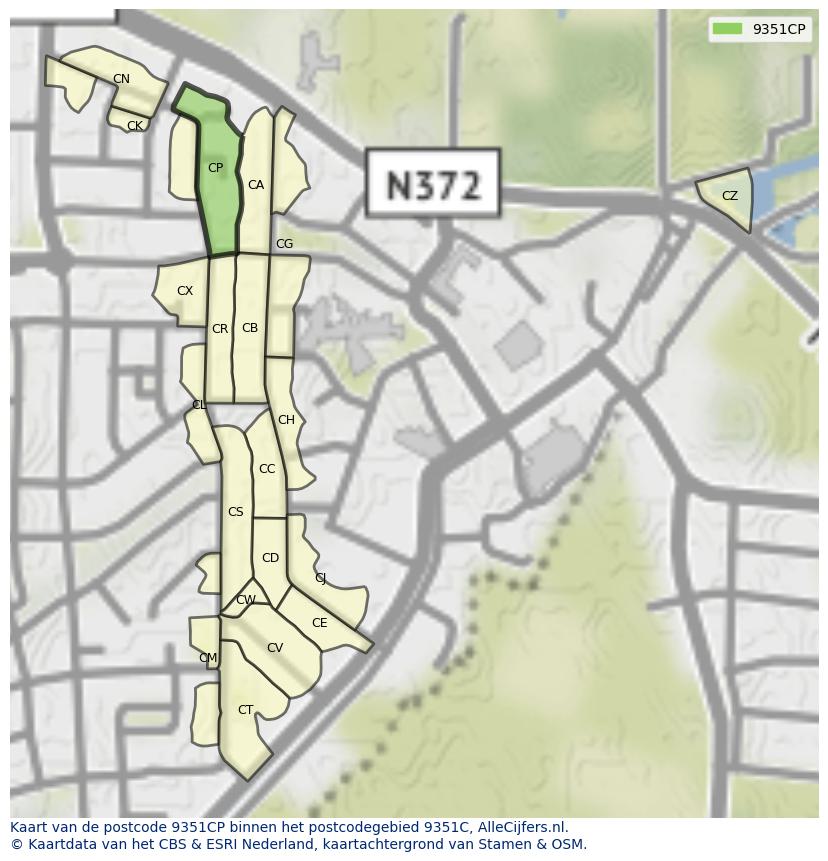 Afbeelding van het postcodegebied 9351 CP op de kaart.