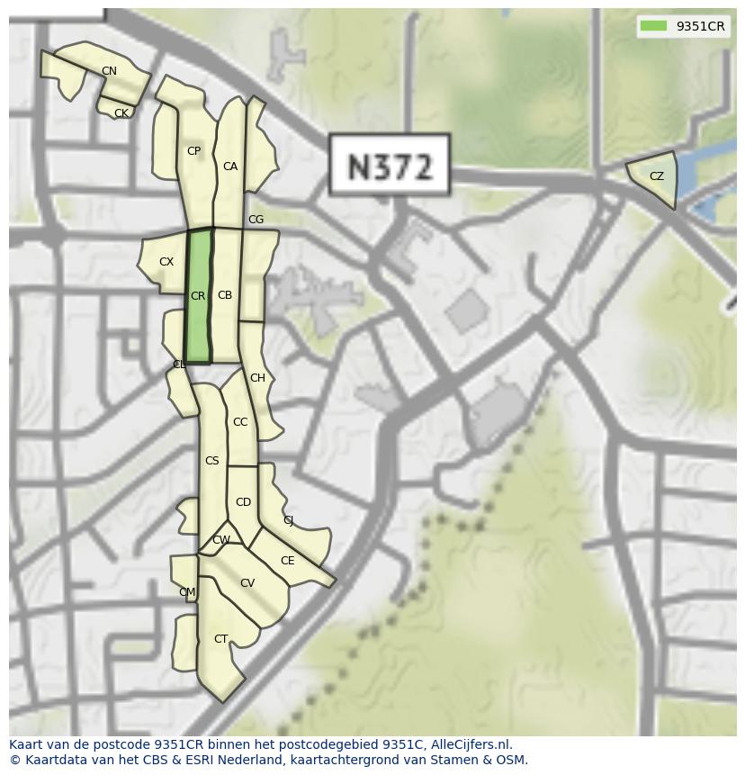Afbeelding van het postcodegebied 9351 CR op de kaart.