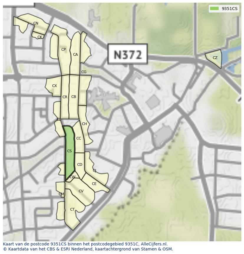 Afbeelding van het postcodegebied 9351 CS op de kaart.