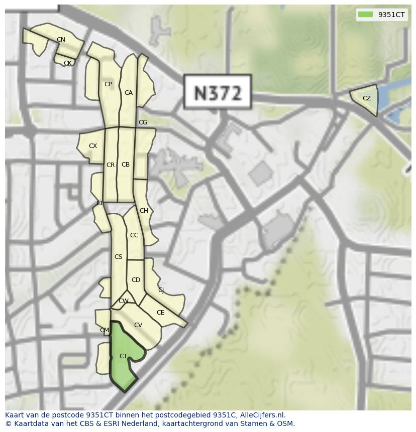 Afbeelding van het postcodegebied 9351 CT op de kaart.
