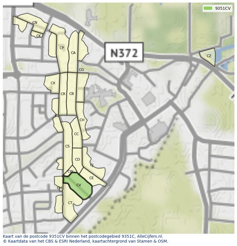 Afbeelding van het postcodegebied 9351 CV op de kaart.