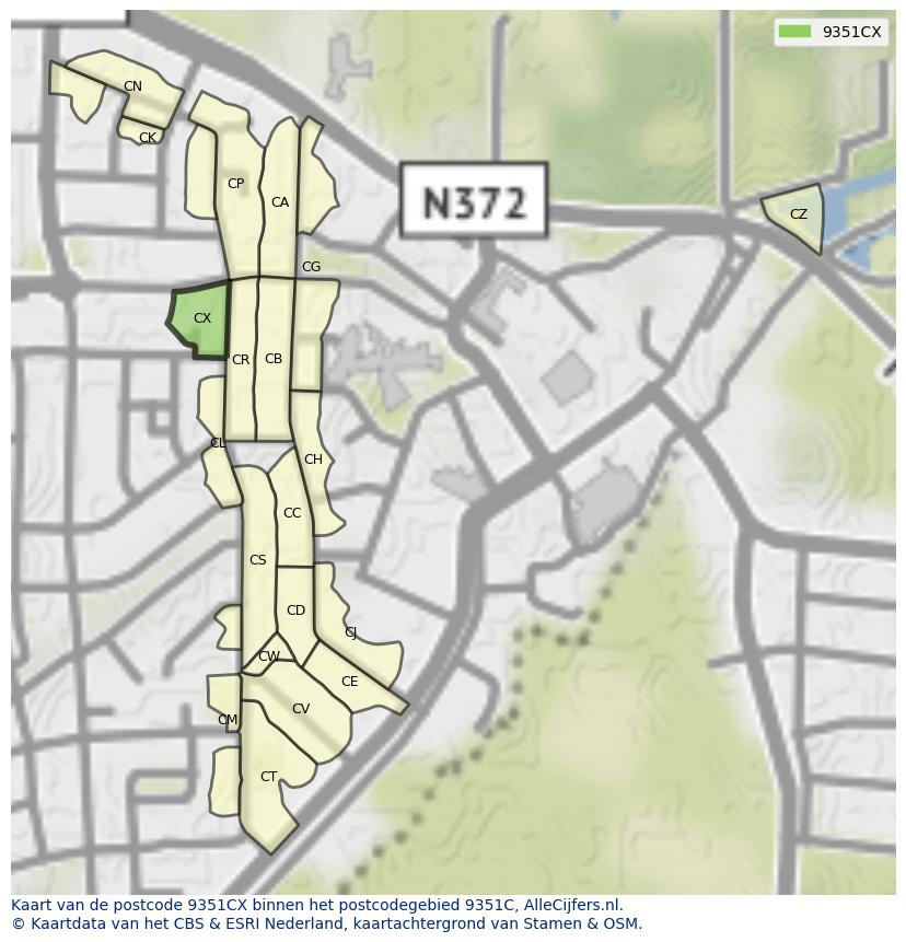 Afbeelding van het postcodegebied 9351 CX op de kaart.