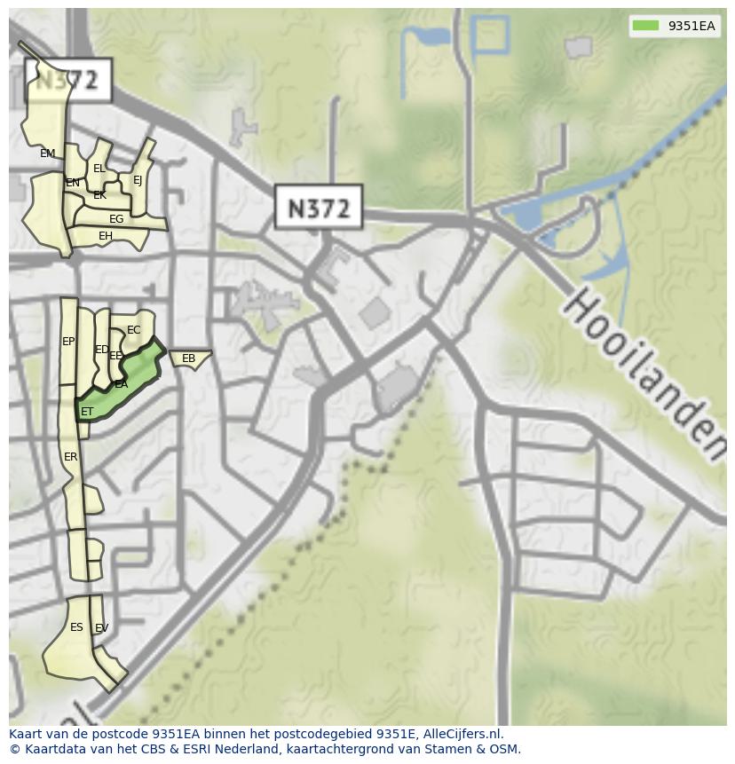Afbeelding van het postcodegebied 9351 EA op de kaart.