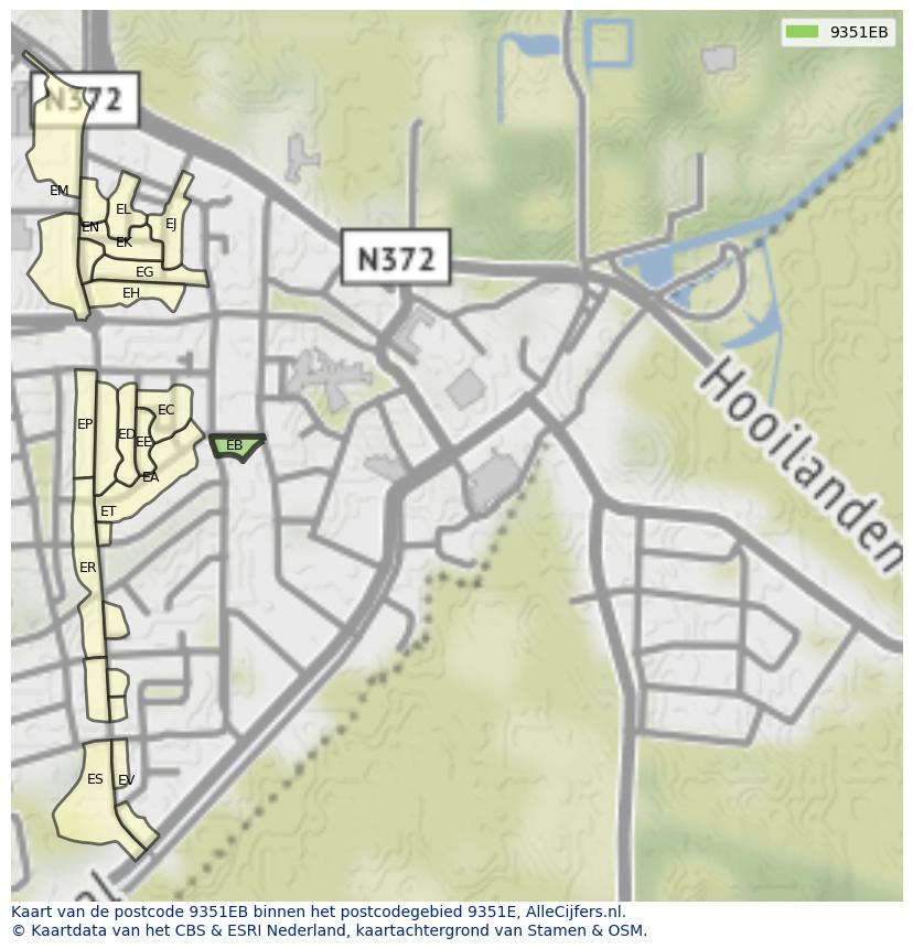 Afbeelding van het postcodegebied 9351 EB op de kaart.