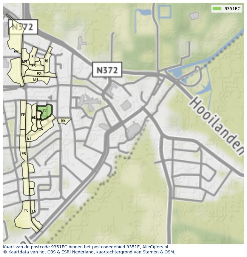 Afbeelding van het postcodegebied 9351 EC op de kaart.