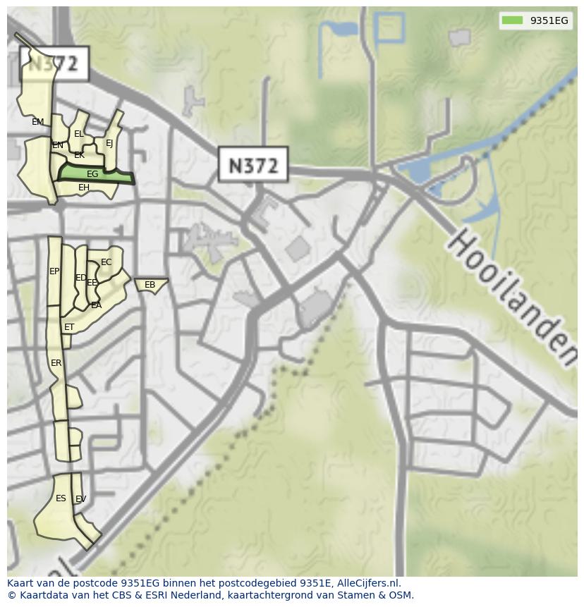 Afbeelding van het postcodegebied 9351 EG op de kaart.
