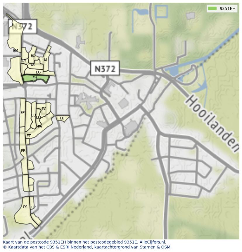Afbeelding van het postcodegebied 9351 EH op de kaart.