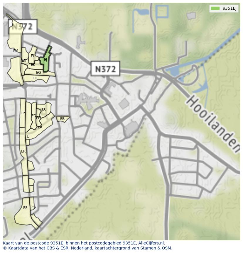 Afbeelding van het postcodegebied 9351 EJ op de kaart.