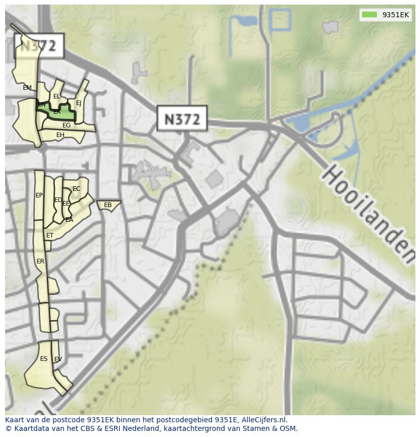 Afbeelding van het postcodegebied 9351 EK op de kaart.