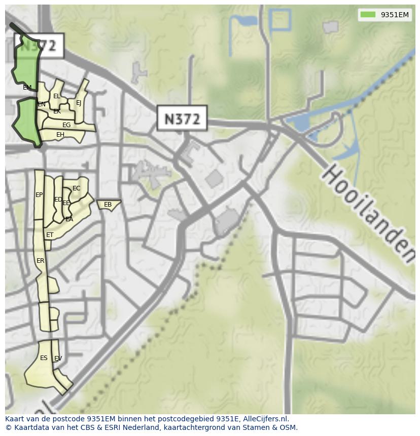 Afbeelding van het postcodegebied 9351 EM op de kaart.
