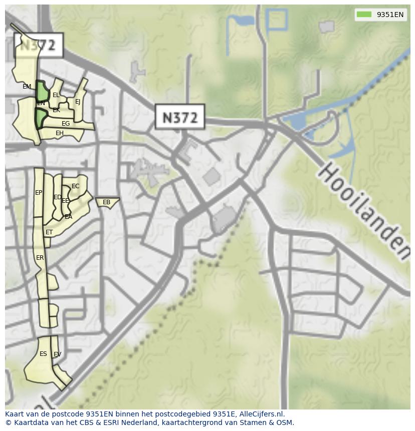 Afbeelding van het postcodegebied 9351 EN op de kaart.