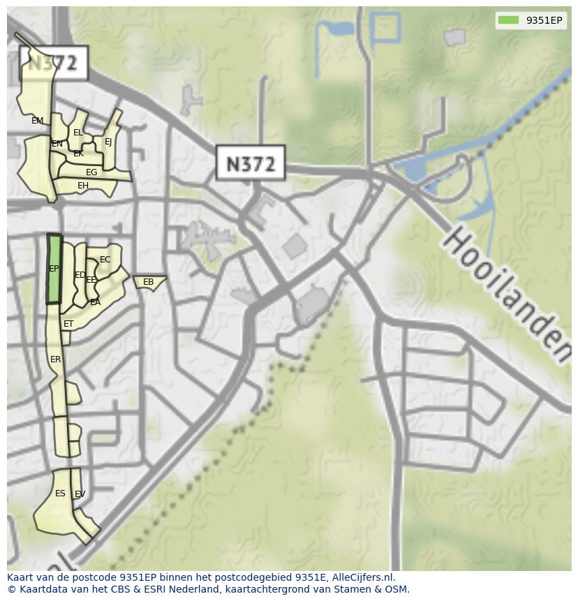 Afbeelding van het postcodegebied 9351 EP op de kaart.