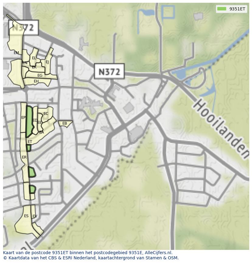 Afbeelding van het postcodegebied 9351 ET op de kaart.