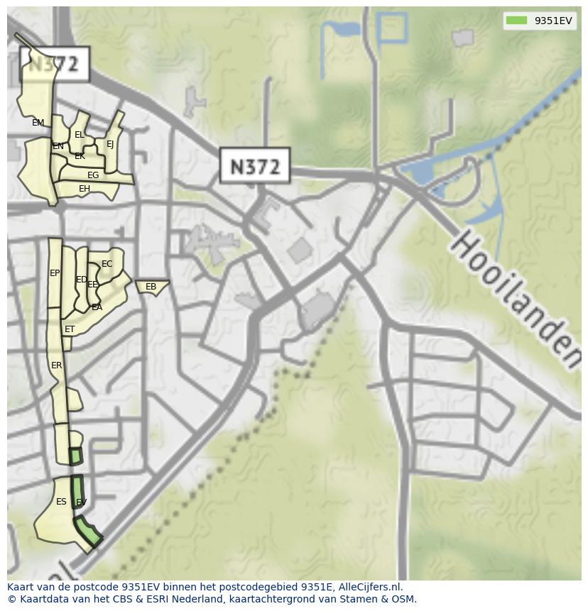Afbeelding van het postcodegebied 9351 EV op de kaart.