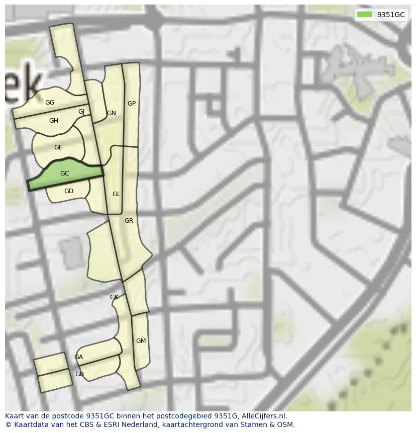 Afbeelding van het postcodegebied 9351 GC op de kaart.