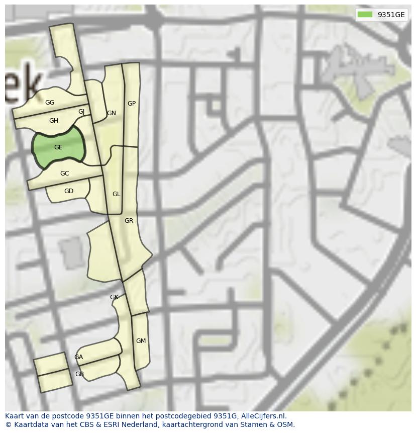 Afbeelding van het postcodegebied 9351 GE op de kaart.
