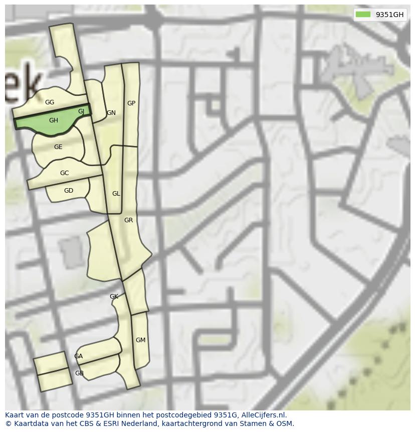 Afbeelding van het postcodegebied 9351 GH op de kaart.